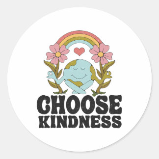 Positive Rainbow Peace Hippie Choose Kindness Eart Classic Round Sticker