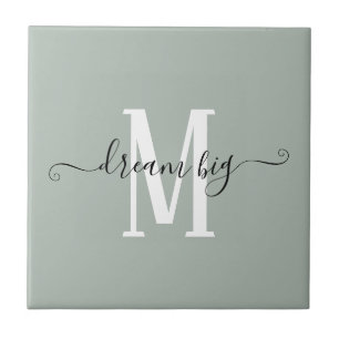 Positive Saying Dream Big Monogram Initial Sage Ceramic Tile