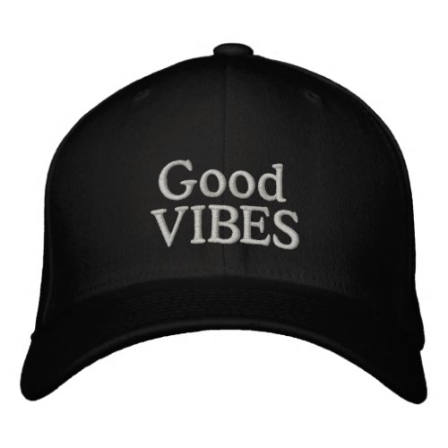 Positive Saying Good Vibes Black Embroidered Baseball Cap