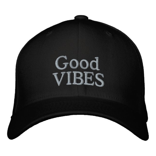 Positive Saying Good Vibes Black Embroidered Baseball Cap (Front)