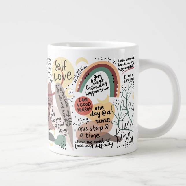 Positive Self Love Affirmations Graphics Giant Coffee Mug (Right)