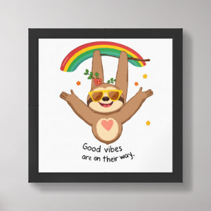Positive Sloth - Uplifting 'Hang in There' Cartoon Framed Art