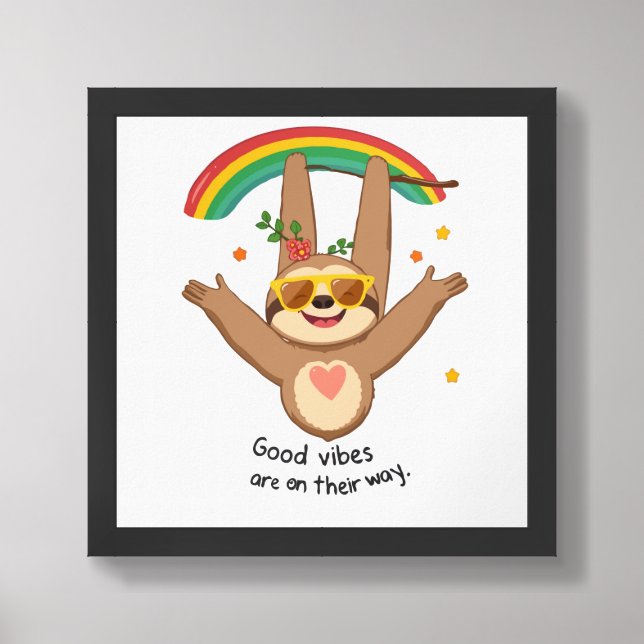 Positive Sloth - Uplifting 'Hang in There' Cartoon Framed Art (Framed Front)