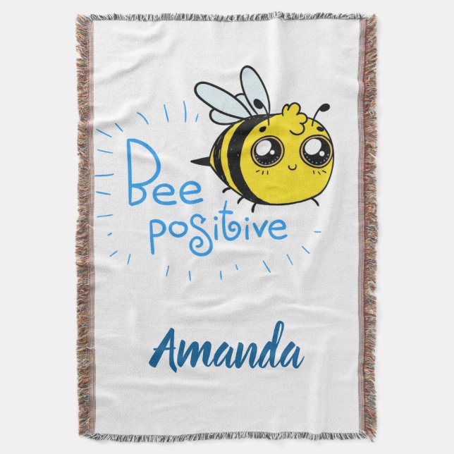 Positive Thinking Bee Positive Cute Bee Throw Blanket (Front Vertical)