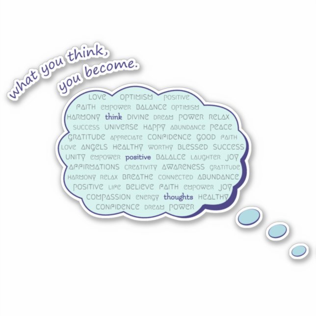 Positive thinking energy inspirational blue bubble sticker (Front)