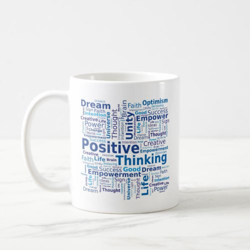 Positive Thinking Word Cloud _ Blue Coffee Mug