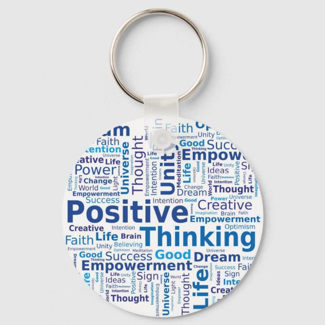 Positive Thinking Word Cloud - Blue Colors Keychain (Front)
