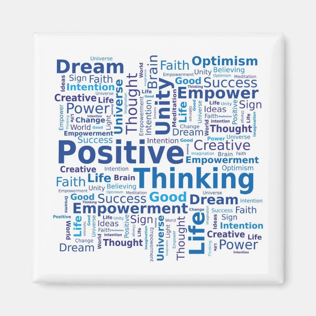 Positive Thinking Word Cloud - Blue Magnet (Front)