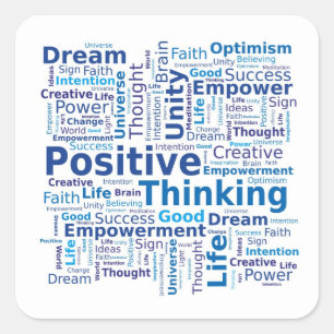 Positive Thinking Word Cloud - Blue Square Sticker