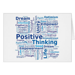 Positive Thinking Word Cloud in Blue Colors Cards