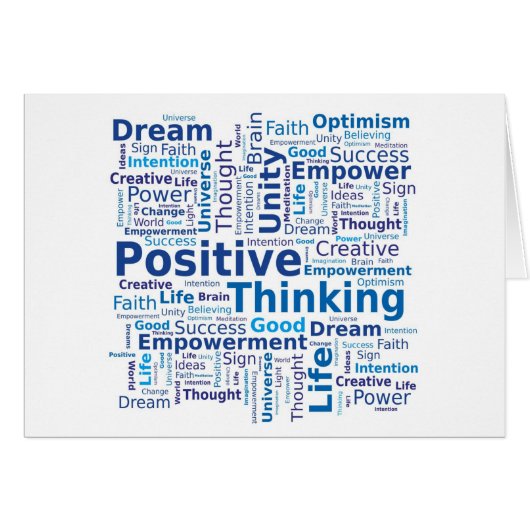 Positive Thinking Word Cloud in Blue Colors Cards (Front Horizontal)