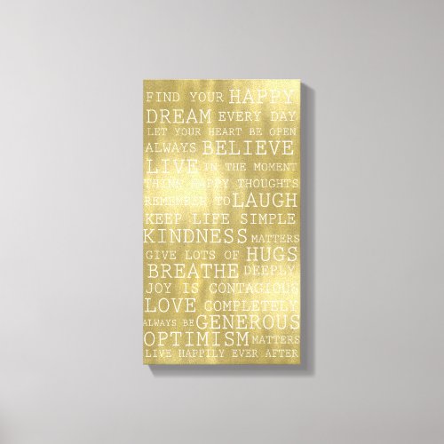 Positive Thoughts Inspirational Words Gold White Canvas Print