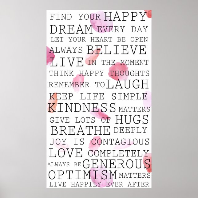 Positive Thoughts Inspirational Words Rose Petals Poster (Front)