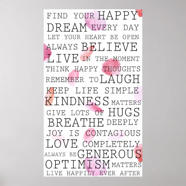 Positive Thoughts Inspirational Words Rose Petals Poster | Zazzle