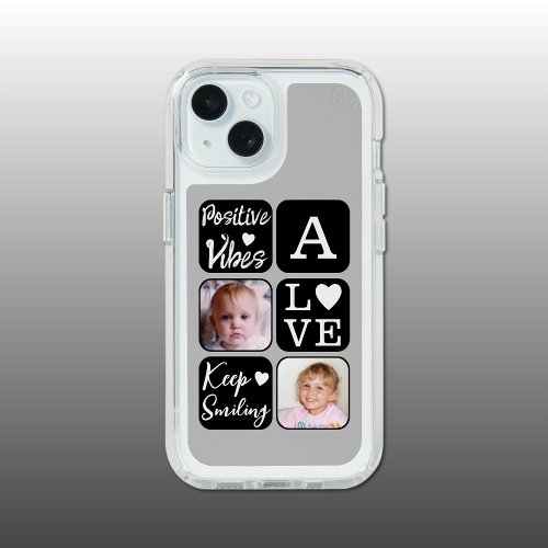Positive vibes 2 photo initial white black grey iPhone 15 case