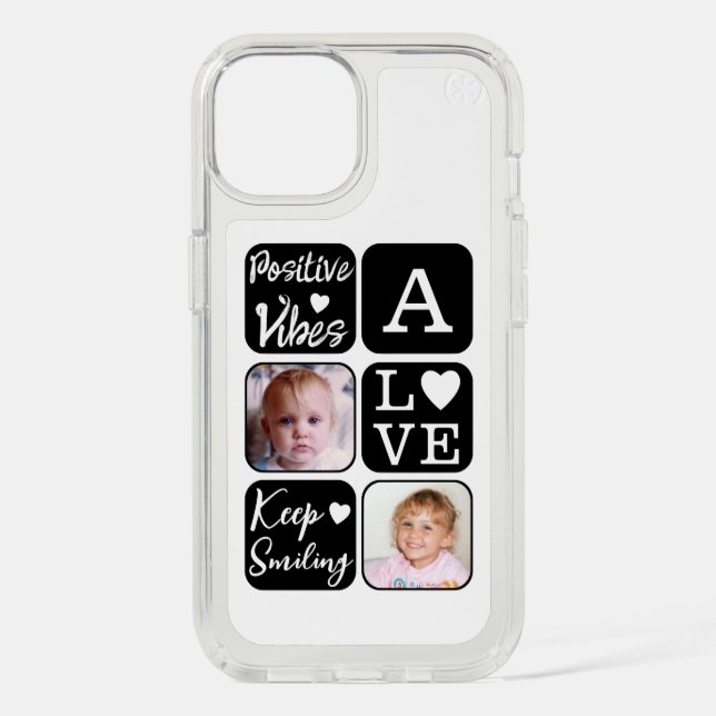 Positive vibes 2 photo initial white black speck iPhone case (Front)