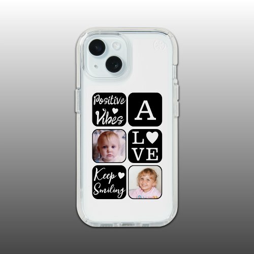Positive vibes 2 photo initial white black iPhone 15 case