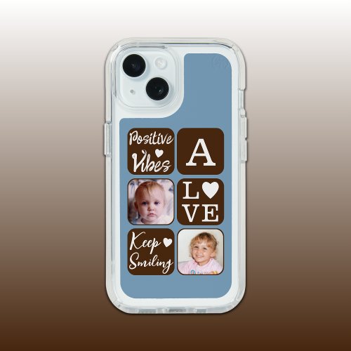 Positive vibes 2 photo initial white brown blue iPhone 15 case