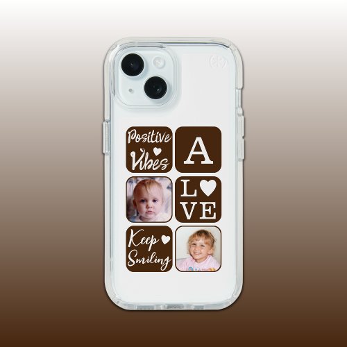 Positive vibes 2 photo initial white brown iPhone 15 case