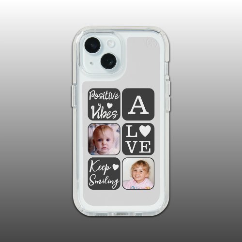 Positive vibes 2 photo initial white charcoal grey iPhone 15 case
