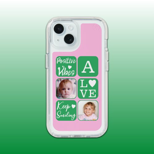 Positive vibes 2 photo initial white green pink iPhone 15 case