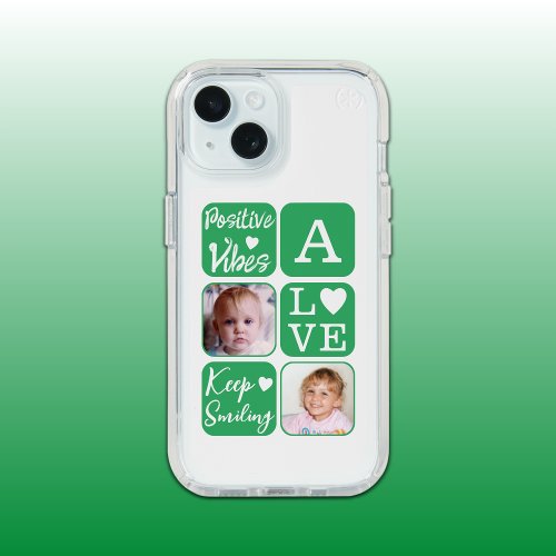 Positive vibes 2 photo initial white green iPhone 15 case