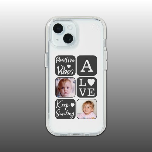 Positive vibes 2 photo initial white grey iPhone 15 case