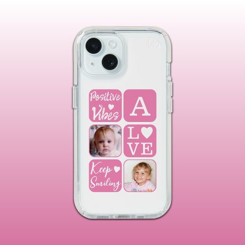 Positive vibes 2 photo initial white pink iPhone 15 case