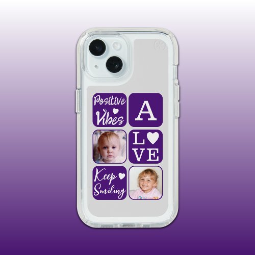 Positive vibes 2 photo initial white purple grey iPhone 15 case