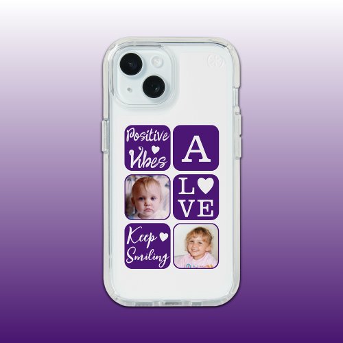 Positive vibes 2 photo initial white purple iPhone 15 case