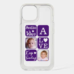 Positive vibes 2 photo initial white purple iPhone 15 case