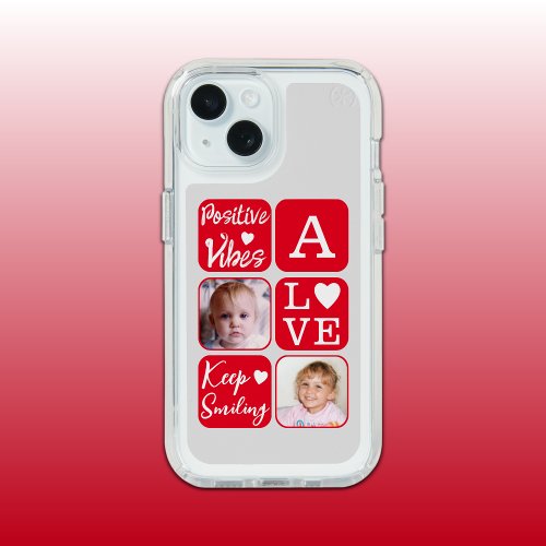Positive vibes 2 photo initial white red grey iPhone 15 case
