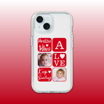 Positive Vibes 2 Photo Initial White Red Iphone 15 Case by LynnroseDesigns at Zazzle