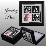 Positive vibes add photo initial black grey<br><div class="desc">Keepsake jewelry / jewellery gift box.
Personalize with an initial and photo.
Positive vibes / Love,  with a love heart and the colors black,  grey and white.</div>