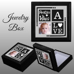 Positive vibes add photo initial black grey gift box<br><div class="desc">Keepsake jewelry / jewellery gift box.
Personalize with an initial and photo.
Positive vibes / Love,  with a love heart and the colors black,  grey and white.</div>