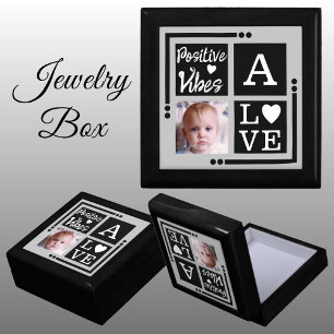 Positive vibes add photo initial black grey gift box