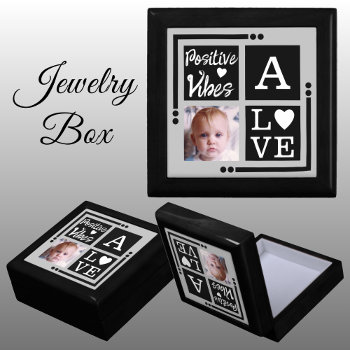 Positive Vibes Add Photo Initial Black Grey Gift Box by LynnroseDesigns at Zazzle