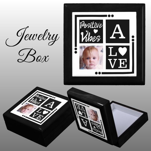 Positive vibes add photo initial black jewelry gift box