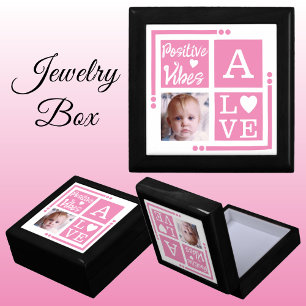 Positive vibes add photo initial pink jewelry gift box