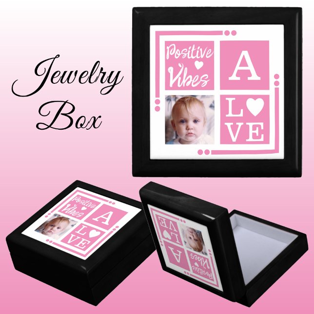 Positive vibes add photo initial pink jewelry gift box (Creator Uploaded)