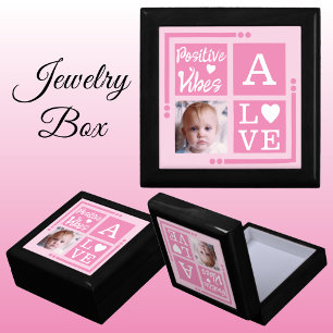 Positive vibes add photo initial pink white gift box