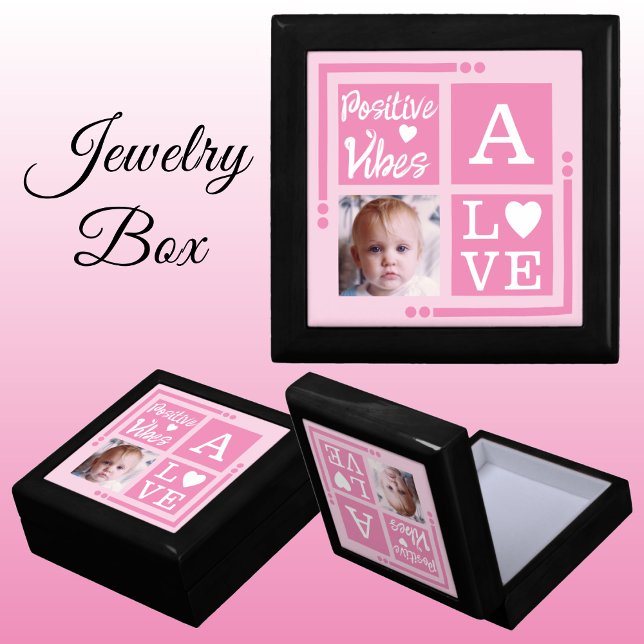 Positive vibes add photo initial pink white gift box (Creator Uploaded)