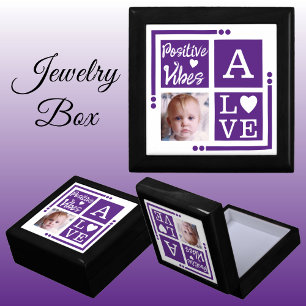 Positive vibes add photo initial purple jewelry gift box