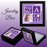 Positive vibes add photo initial purple white<br><div class="desc">Keepsake jewelry / jewellery gift box.
Personalize with an initial and photo.
Positive vibes / Love,  with a love heart and the colors light and dark purple and white.</div>