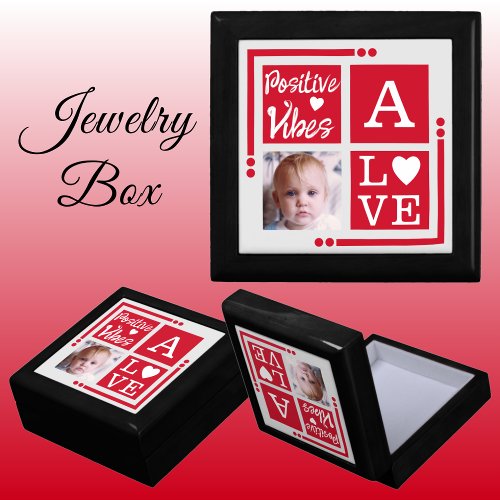 Positive vibes add photo initial red grey gift box