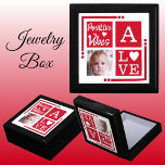 Positive vibes add photo initial red jewelry<br><div class="desc">Keepsake jewelry / jewellery gift box.
Personalize with an initial and photo.
Positive vibes / Love,  with a love heart and the colors red and white.</div>