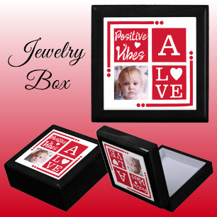 Positive vibes add photo initial red jewelry gift box