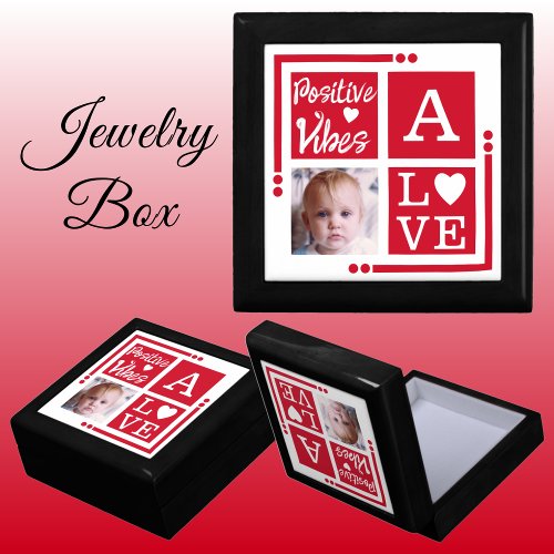 Positive vibes add photo initial red jewelry gift box