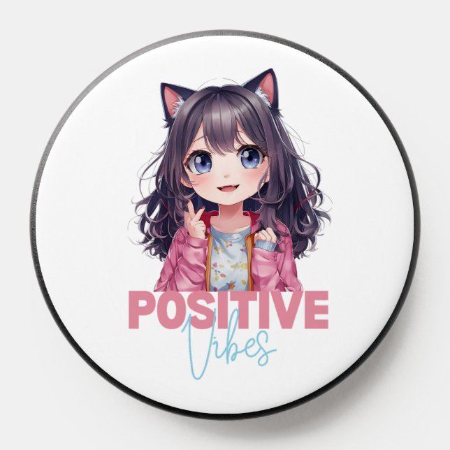 Positive Vibes Anime Cat Girl Phone Grip (Popsocket)