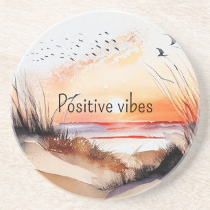 Positive Vibes Beach Sunset with Birds Coaster